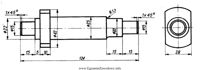 Stopień wałka, przedstawionego na rysunku, o średnicy 25 mm 