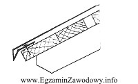 Na rysunku przedstawiono fragment okapu dachowego pokrytego blachą zakończoną.