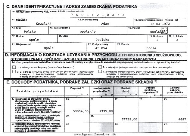 Przedstawiony dokument to fragment deklaracji