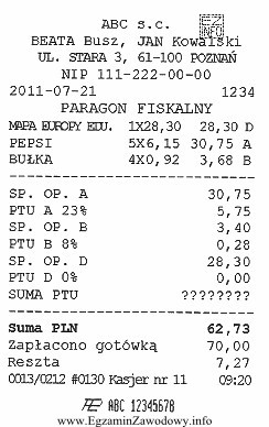 Na podstawie zamieszczonego paragonu fiskalnego, kwota podatku VAT do zapł