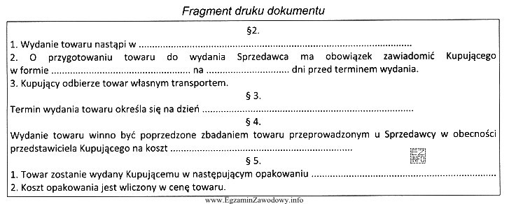 Zamieszczony fragment druku dokumentu stanowi część umowy