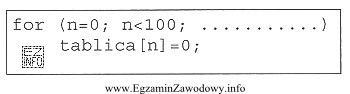 Aby przedstawiony fragment programu przypisywał wartość zero co piątemu 