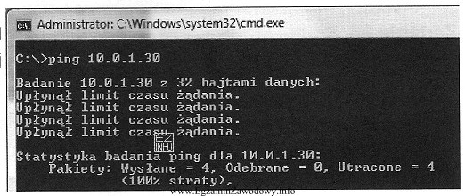 Wynik polecenia żądania echa od drukarki sieciowej w sieci lokalnej 