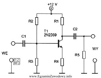 Jaki rodzaj tranzystora zastosowano w układzie wzmacniającym, przedstawionym 