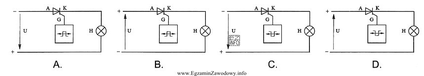 Żarówka świeci w układzie przedstawionym na schemacie