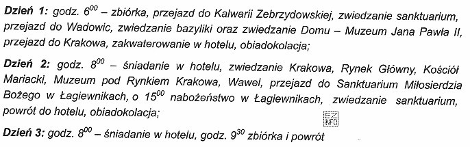 Na podstawie zamieszczonego programu wycieczki określ, do jakiego rodzaju 