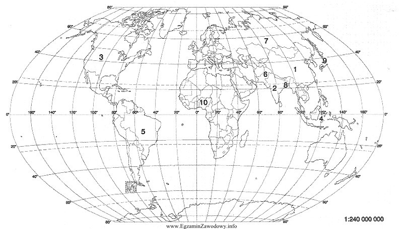 Na mapie kolejno numerami 3, 5, 10 oznaczone są państwa: