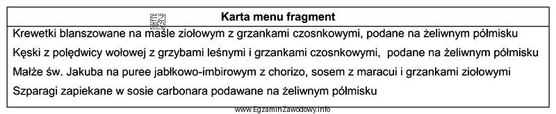 Przedstawiony w tabeli fragment karty menu dotyczy