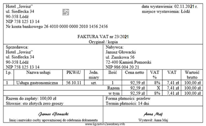 Ostateczny termin zapłaty za zamieszczoną fakturę VAT to