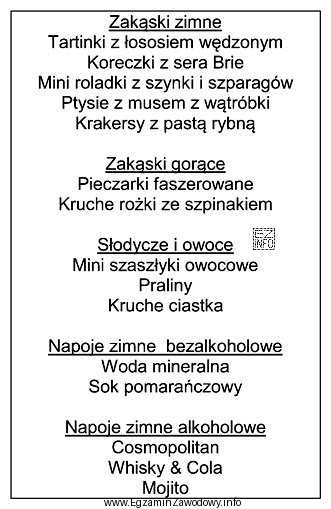 Na który rodzaj przyjęcia zaplanowano menu zamieszczone w 