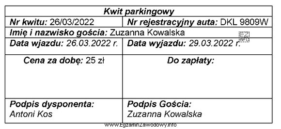 Na podstawie zamieszczonego kwitu, oblicz kwotę do zapłaty za 