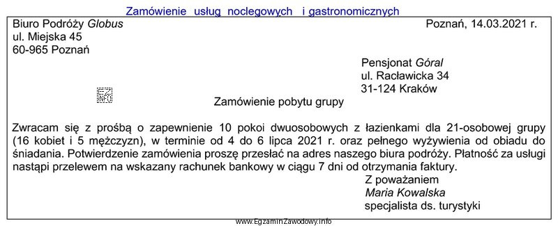 Wskaż błędną informację zawartą w zamieszczonym zamówieniu usł