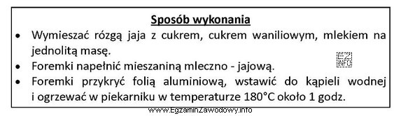 Według zamieszczonego sposobu wykonania, z mleka, jaj, cukru i 