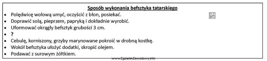 Której czynności brakuje w przedstawionym sposobie wykonania befsztyka 