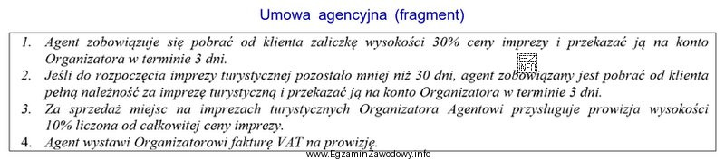 Na podstawie fragmentu umowy agencyjnej oblicz wysokość prowizji agencyjnej za 