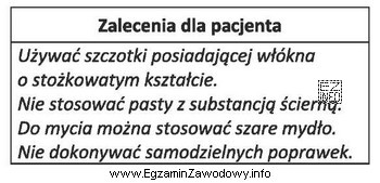 Zamieszczone w ramce zapisy stanowią zalecenia pozabiegowe dla pacjenta