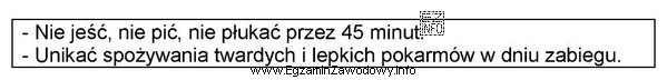 Podane w ramce zalecenia należy przekazać pacjentowi po zabiegu