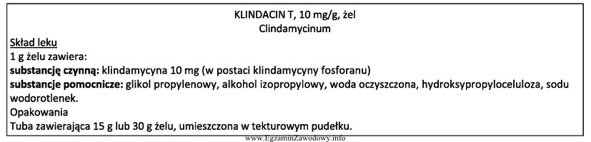 Lekarz wystawił receptę na preparat Klindacin T - 1 op. a 15 
