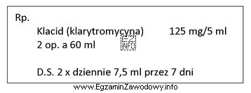 Oblicz ilość klarytromycyny, którą przyjmie 6-letnie dziecko zgodnie z 