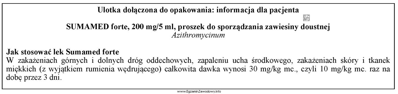 Oblicz całkowitą dawkę leku, którą przyjmie dziecko o 