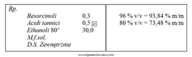 Oblicz ilość etanolu 96% v/v, którą należy uż
