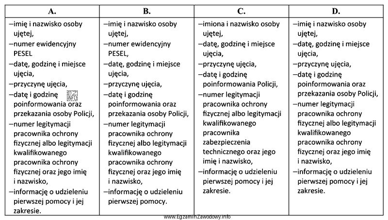Notatka z czynności ujęcia osoby powinna zawierać nastę
