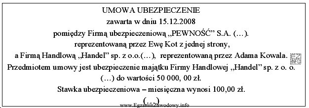 Poniżej przytoczono fragmenty umowy ubezpieczenia, podpisanej pomiędzy dwoma 